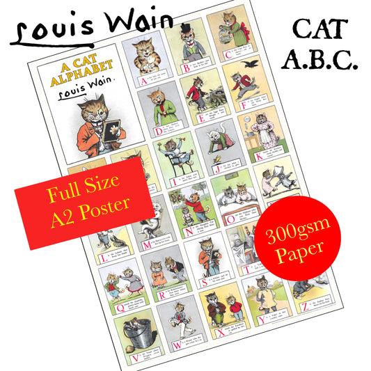 Louis Wain Cat Alphabet Poster A2 300gsm High Quality Full Colour ABC Poster
