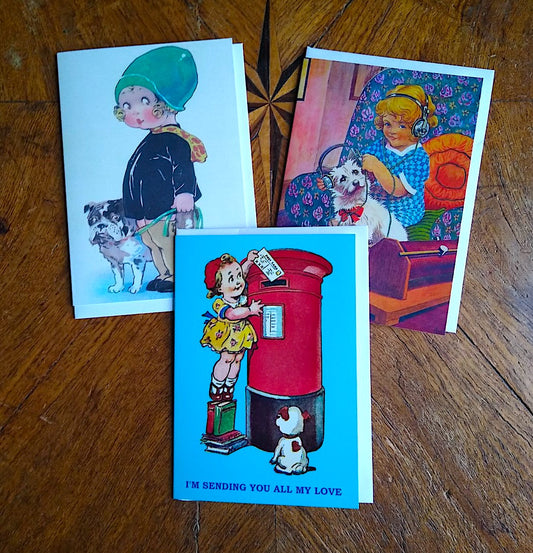 Girls with Dogs Vintage Mini Pack - 3 cards.