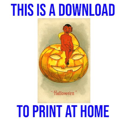 Devil Perched on Pumpkin - Free Downloadable Hallowe'en Image