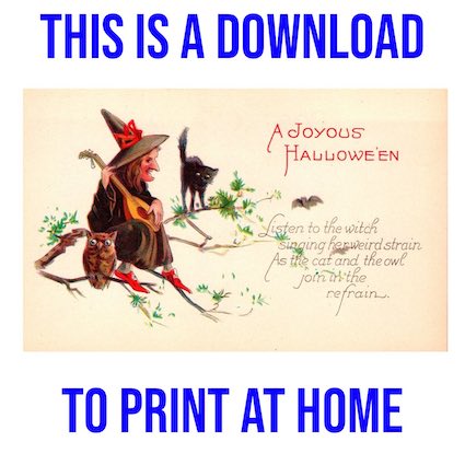 Witch with Ukelele and Black Cat - Free Downloadable Hallowe'en Image