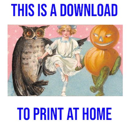 Girl Dancing with Owl and Pumpkin - Free Downloadable Hallowe'en Image
