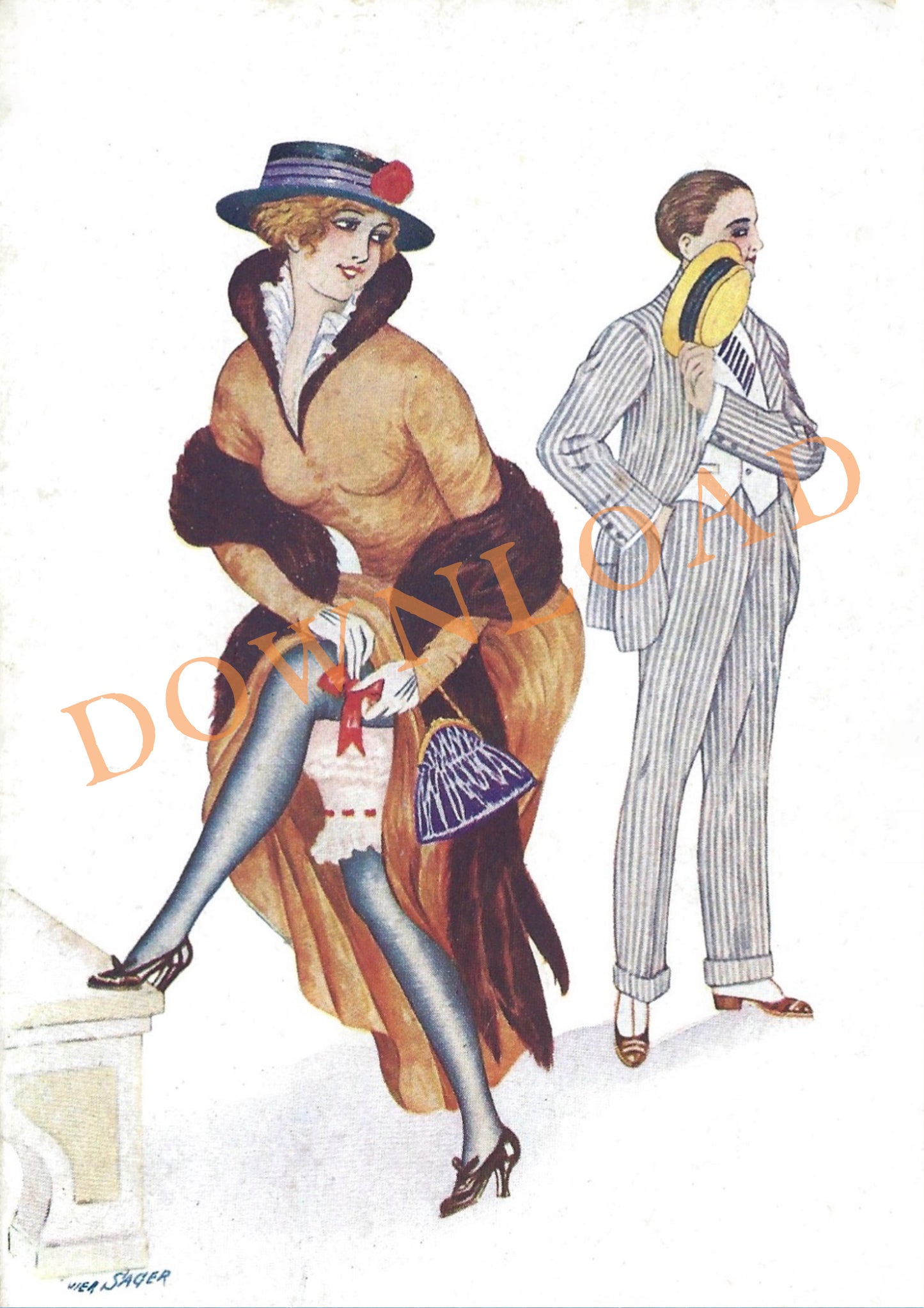 Digital Download: Art Deco Lady Adjusting Stockings