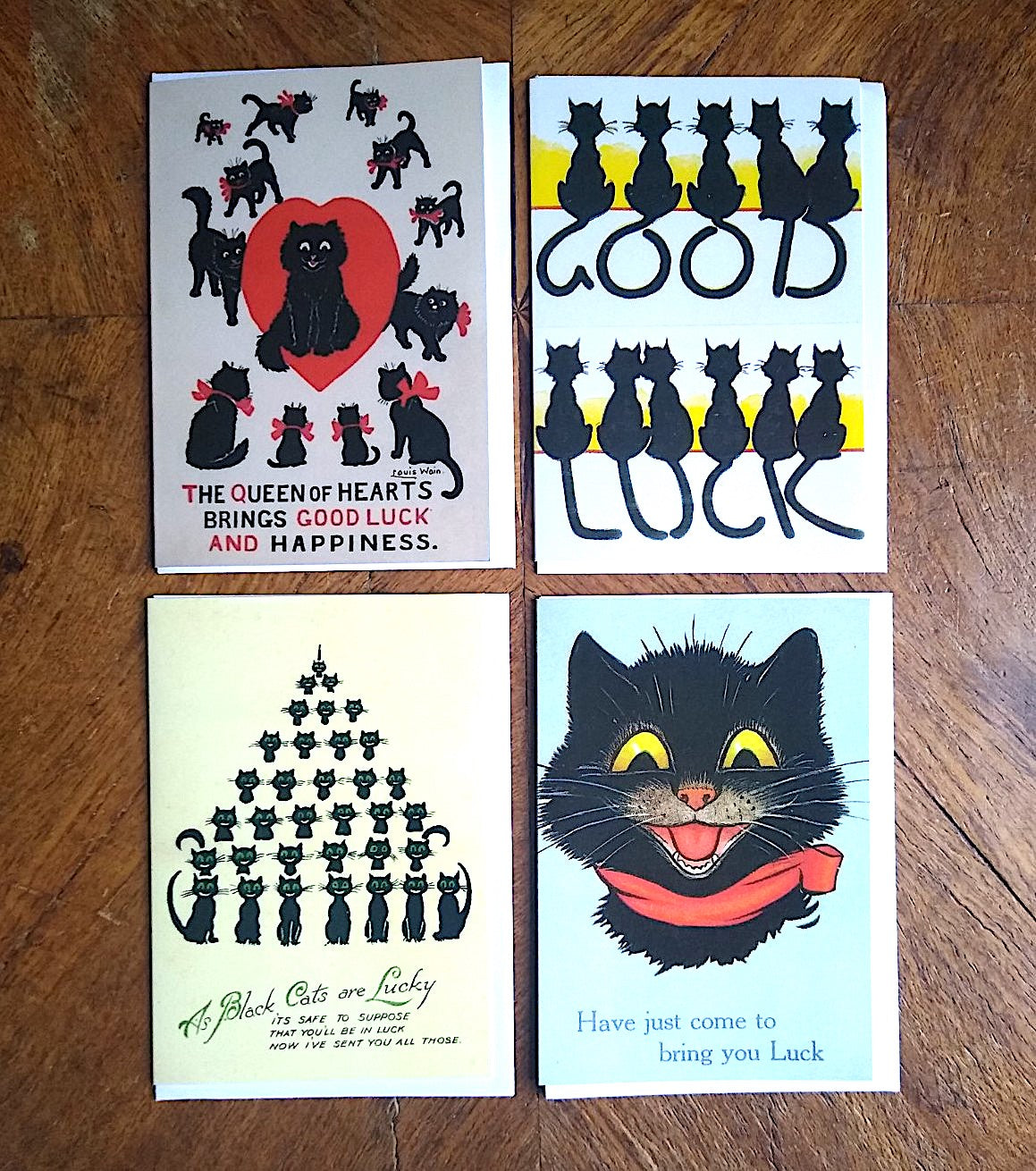 Black Cat Good Luck Pack - 12 Vintage Illustration Cat Cards
